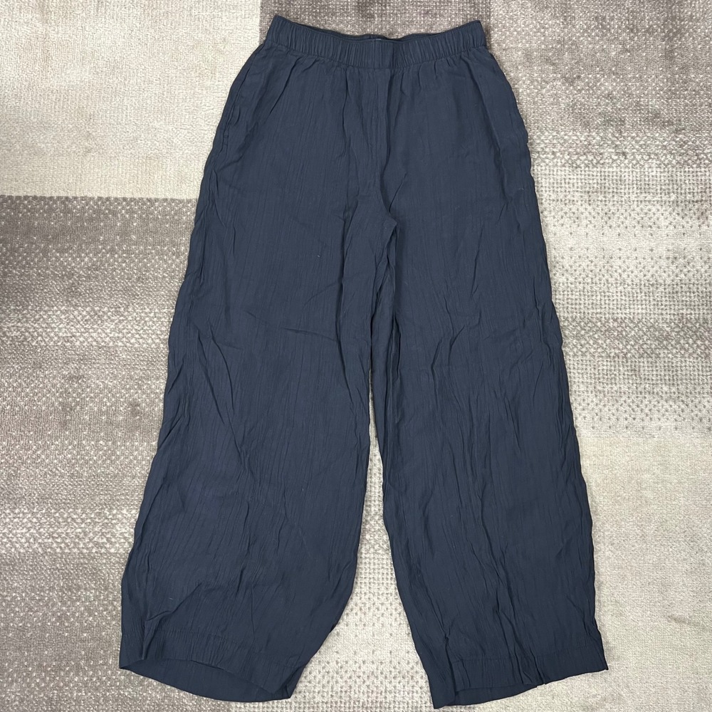 Abercrombie‎ & Fitch Womens Size S Black Crinkle Textured Wide Leg Relaxed Pants